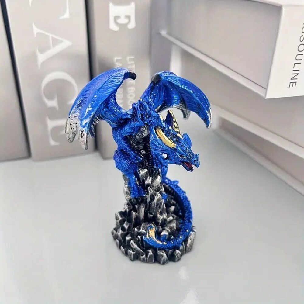 Fierce Guardian Dragon Handcrafted  Medieval Fantasy Statue w Intricate Rock
